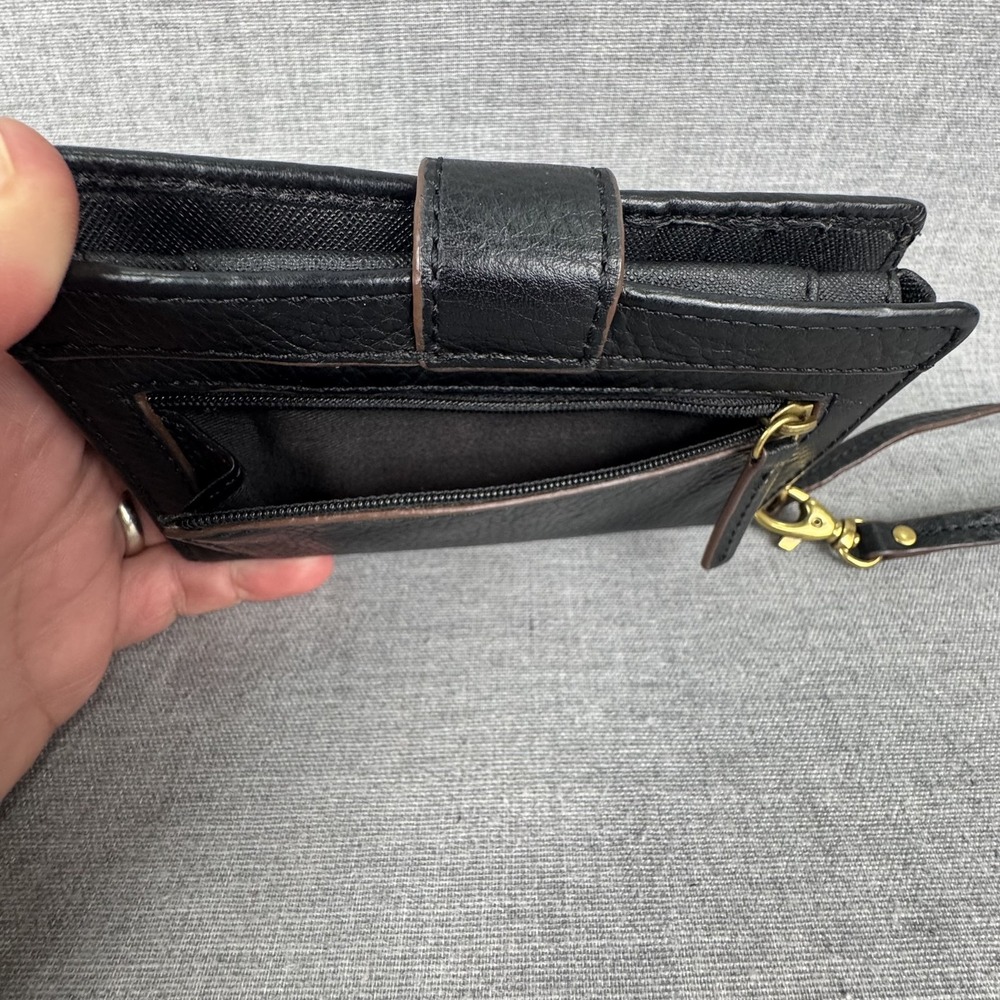 Fossil Wallet Womens Black Leather Wristlet Clutch Card Holder Zip Pocket Bag - Picture 5 of 10